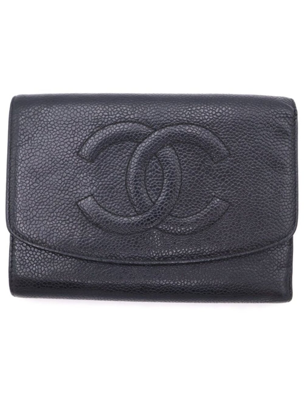 Chanel CC Logo Trifold Wallet Black Leather